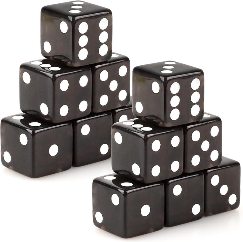 Abilat 12 Pieces 19mm Casino Dice Set Acrylic 6 Sided Game Dices Translucent Square Corner Dice for Casino Vegas Theme Birthday Party Supplies Table Games Board Games (Black) - Image 1